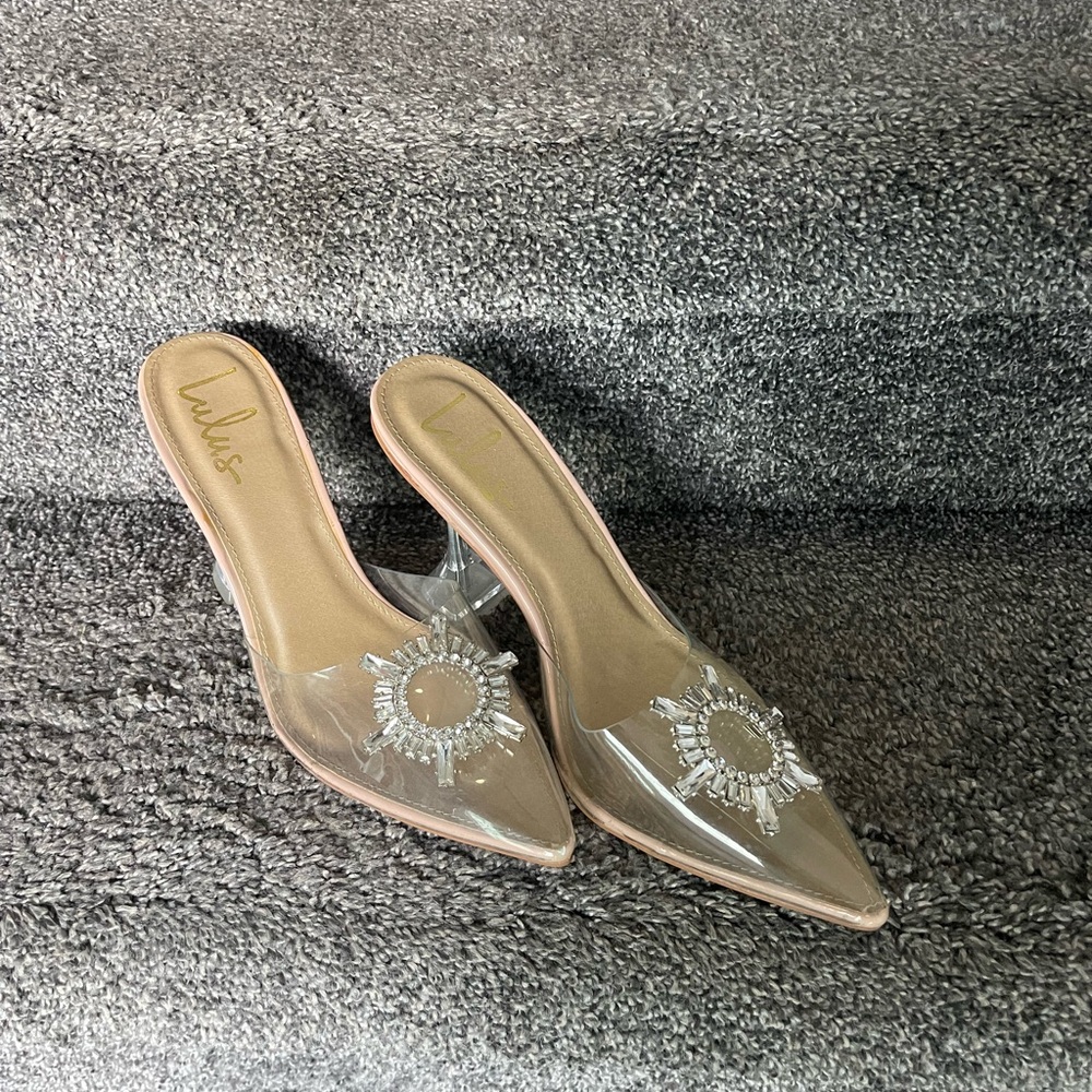 Lulus Clear silver Rhinestone Heels Size 11